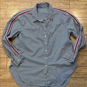 Calvin Klein Navy & White Striped Shirt w/ Red Racing Stripe Sleeves Women’s XL